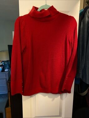 Talbots Red Ribbed Cowl Neck Sweater